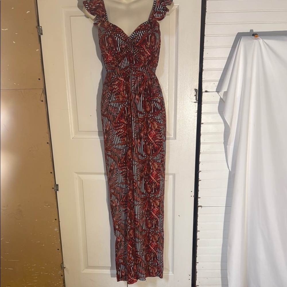X2 Red and Black Ruched Sweetheart Maxi Dress